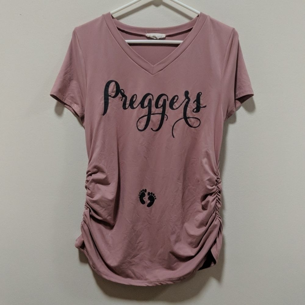 French Pastry Maternity Women's Short Sleeve Top w/Ruching Size Med